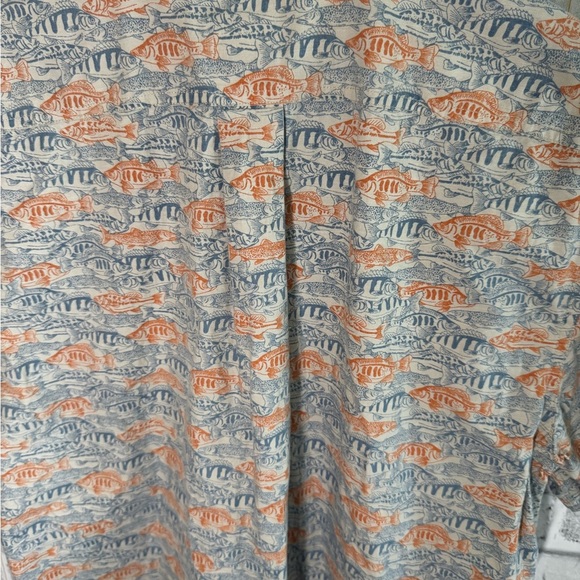 Solaris blue & orange fish pattern collared short sleeve button down shirt Lg - Picture 4 of 5